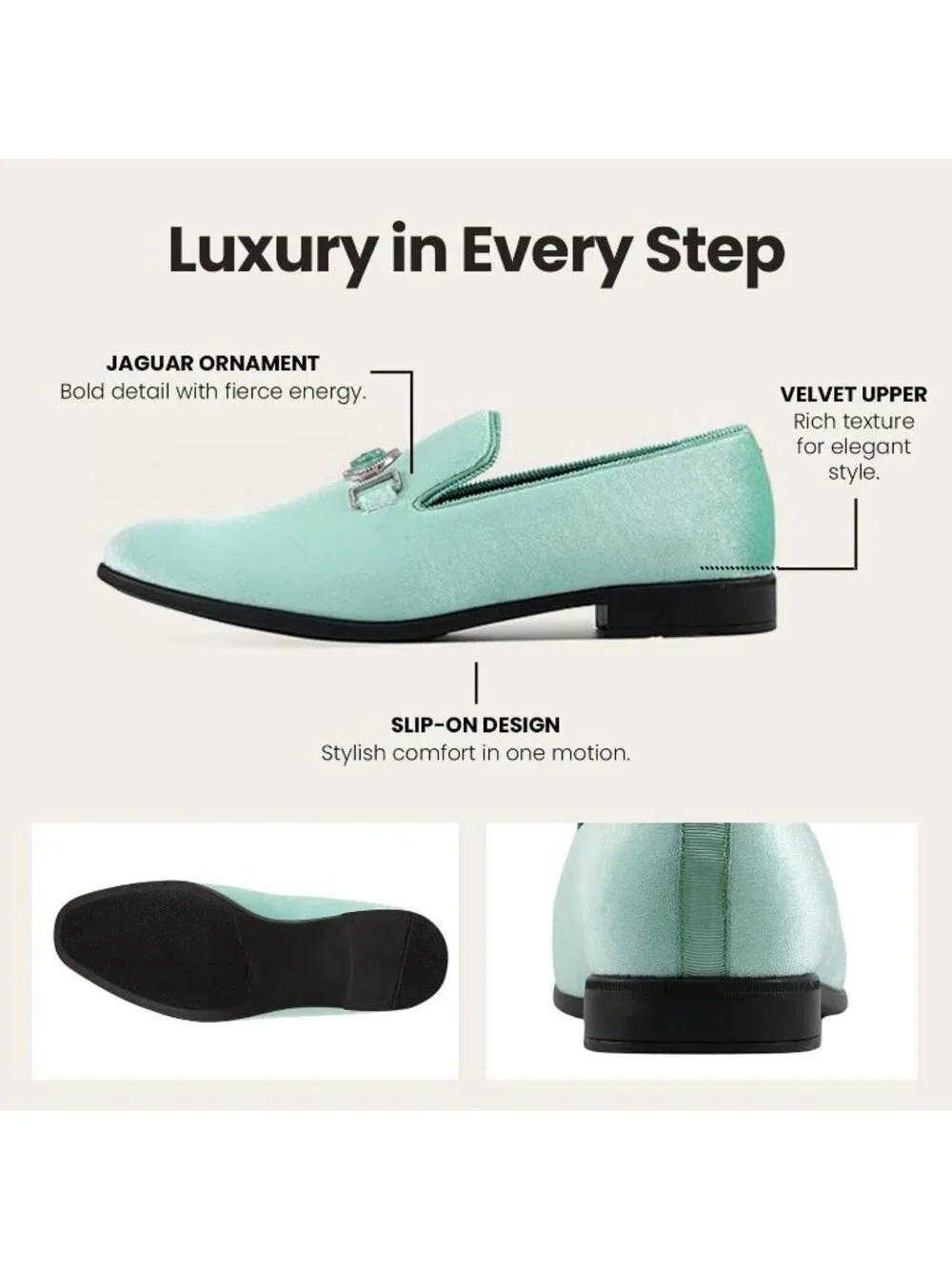Amali Men's Mint Green Velvet Loafers Lion Head Buckle Slip On Tuxedo Shoes